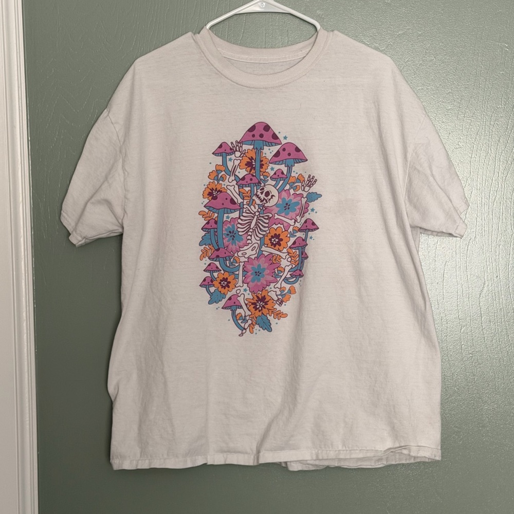 Graphic Tee with Colorful Mushroom Design